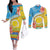 Torba Vanuatu Couples Matching Off The Shoulder Long Sleeve Dress and Long Sleeve Button Shirt Hibiscus Sand Drawing with Pacific Pattern