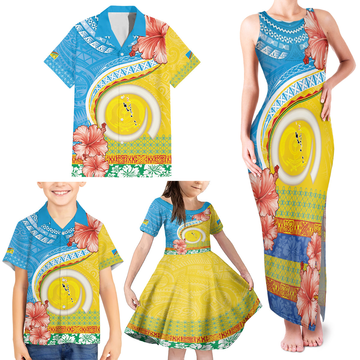Torba Vanuatu Family Matching Tank Maxi Dress and Hawaiian Shirt Hibiscus Sand Drawing with Pacific Pattern LT9 - Polynesian Pride