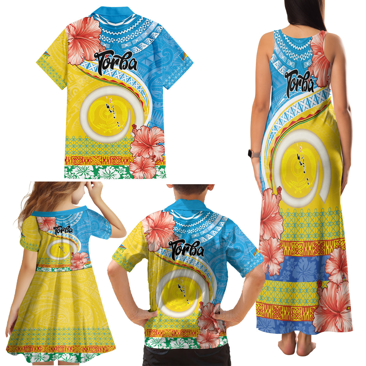 Torba Vanuatu Family Matching Tank Maxi Dress and Hawaiian Shirt Hibiscus Sand Drawing with Pacific Pattern LT9 - Polynesian Pride