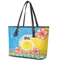 Torba Vanuatu Leather Tote Bag Hibiscus Sand Drawing with Pacific Pattern