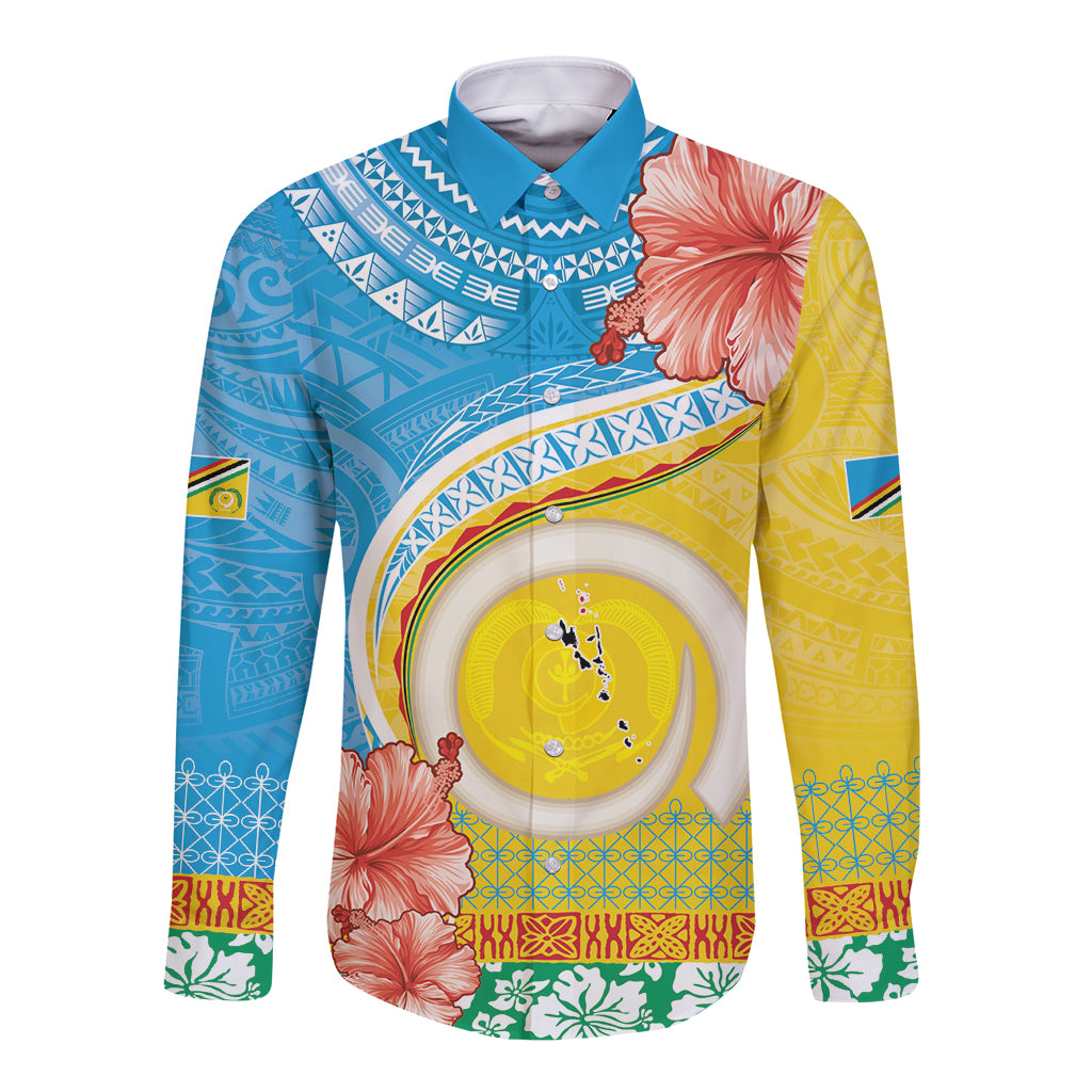 Torba Vanuatu Long Sleeve Button Shirt Hibiscus Sand Drawing with Pacific Pattern LT9 Unisex Green Gold - Polynesian Pride