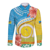 Torba Vanuatu Long Sleeve Button Shirt Hibiscus Sand Drawing with Pacific Pattern LT9 Unisex Green Gold - Polynesian Pride
