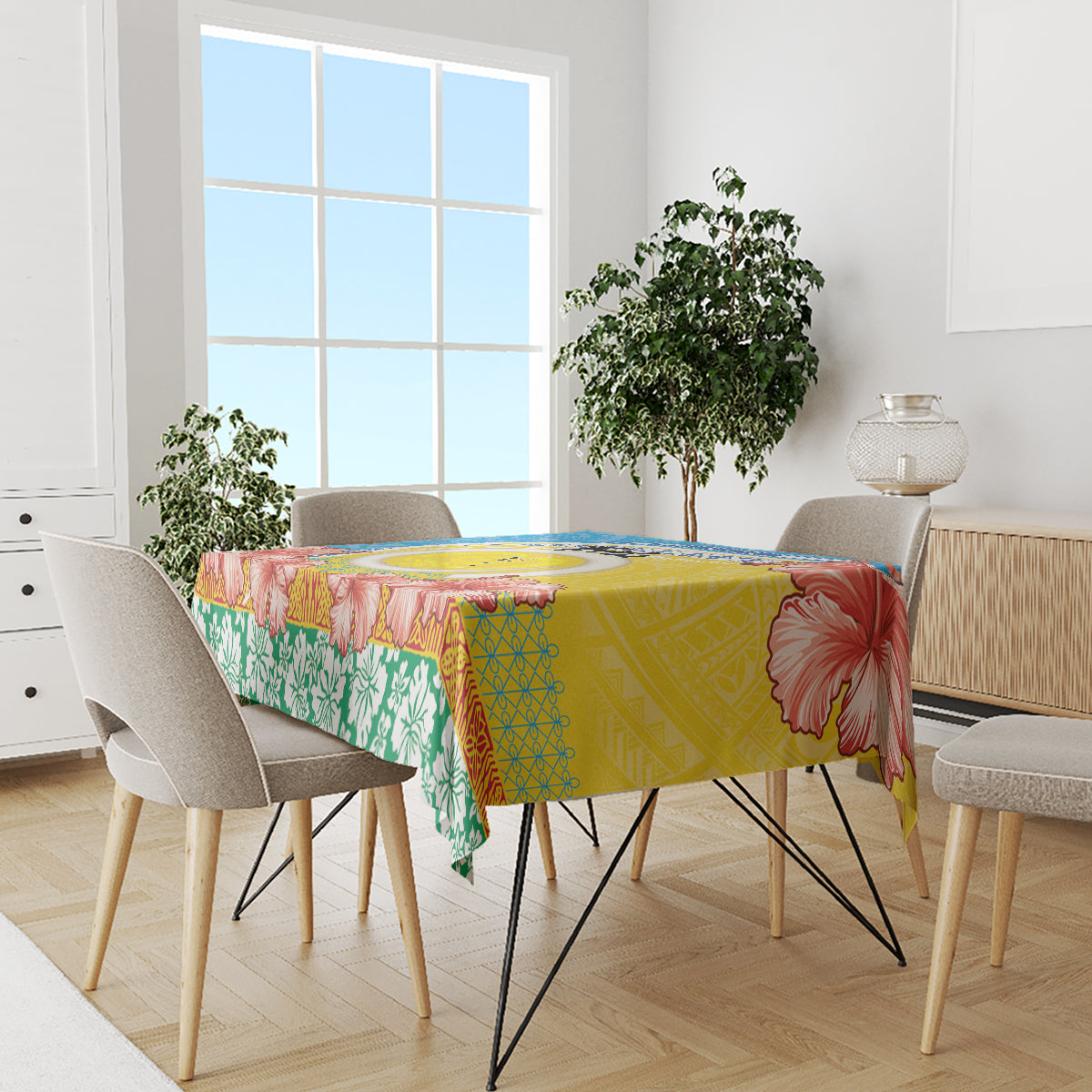 Torba Vanuatu Tablecloth Hibiscus Sand Drawing with Pacific Pattern