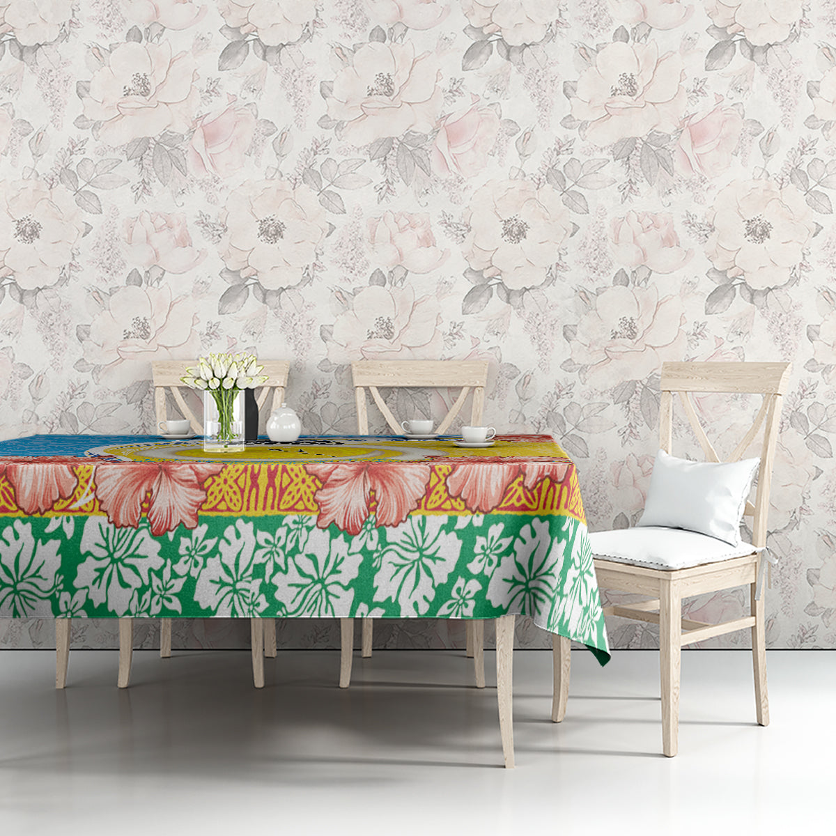 Torba Vanuatu Tablecloth Hibiscus Sand Drawing with Pacific Pattern