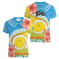 Torba Vanuatu Women V-Neck T-Shirt Hibiscus Sand Drawing with Pacific Pattern