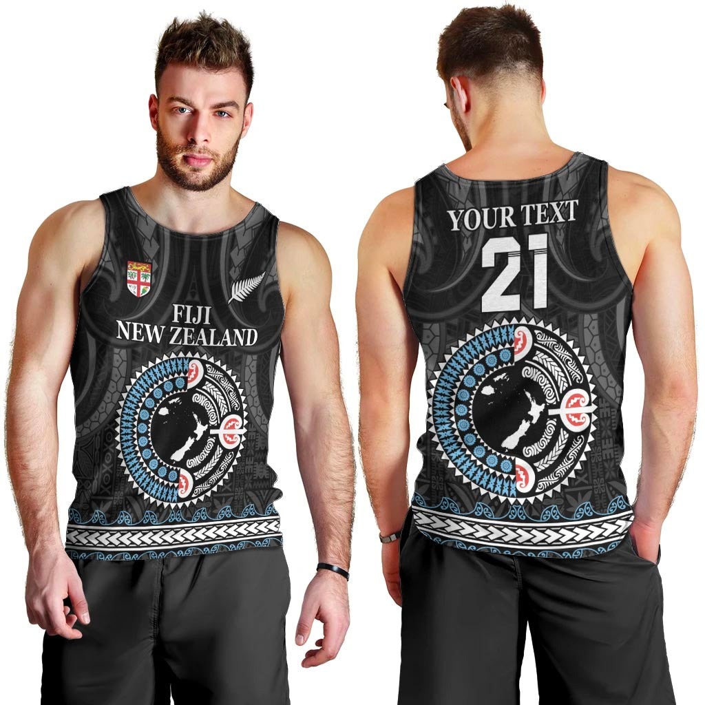 Custom Fiji and New Zealand Men Tank Top Maori Fern Mix Tapa Tribal Unique