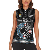 Custom Fiji and New Zealand Women Sleeveless Polo Shirt Maori Fern Mix Tapa Tribal Unique