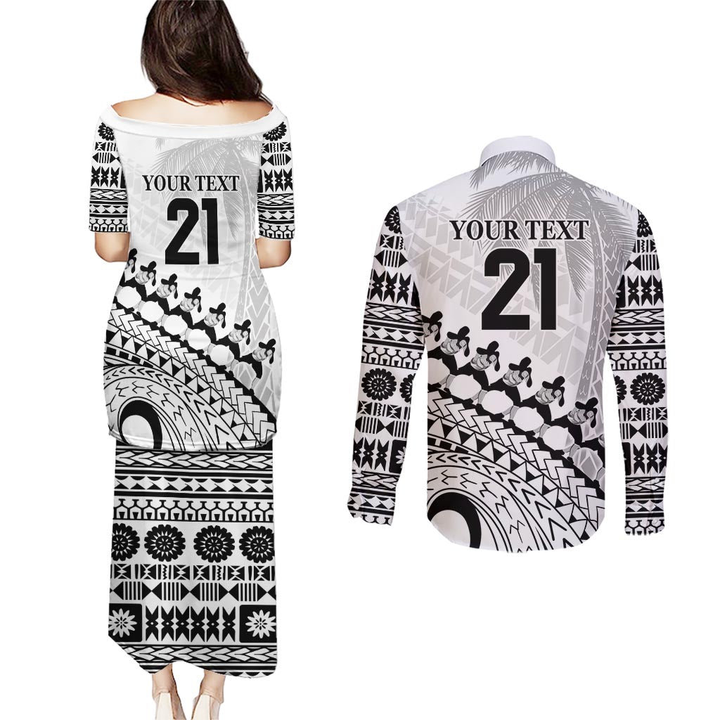 Custom Fiji Rugby Cibi Dance Couples Matching Puletasi and Long Sleeve Button Shirt Create History World Cup Sevens