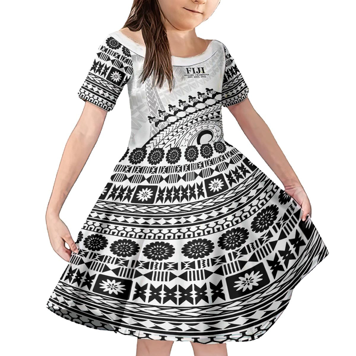 Custom Fiji Rugby Cibi Dance Family Matching Off The Shoulder Long Sleeve Dress and Hawaiian Shirt Create History World Cup Sevens