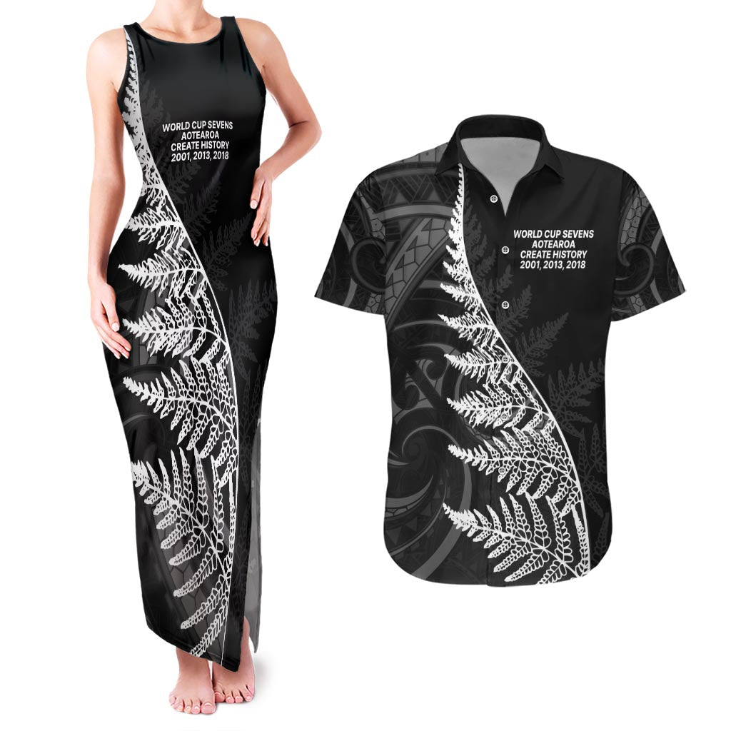 New Zealand Black Fern 7s Couples Matching Tank Maxi Dress and Hawaiian Shirt History World Cup Sevens