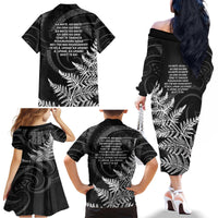 New Zealand Black Fern 7s Family Matching Off The Shoulder Long Sleeve Dress and Hawaiian Shirt History World Cup Sevens