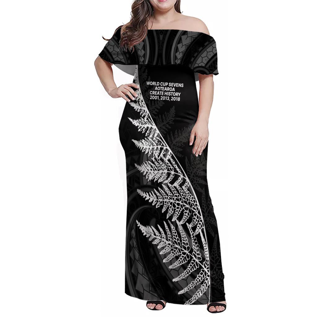 New Zealand Black Fern 7s Family Matching Off Shoulder Maxi Dress and Hawaiian Shirt History World Cup Sevens