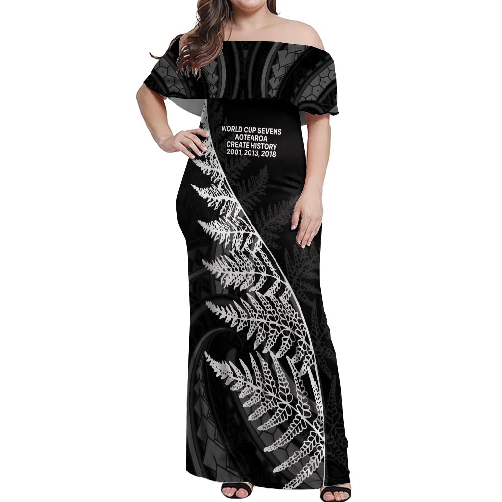 New Zealand Black Fern 7s Off Shoulder Maxi Dress History World Cup Sevens LT9 Women Black - Polynesian Pride
