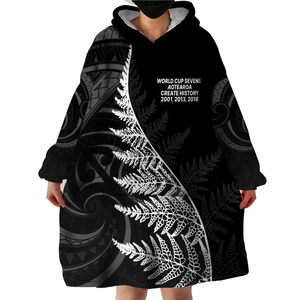 New Zealand Black Fern 7s Wearable Blanket Hoodie History World Cup Sevens