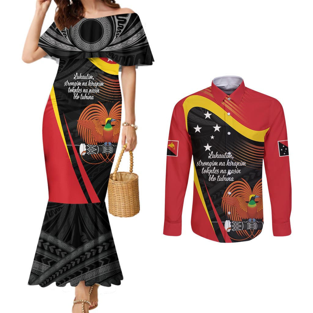 Personalised Papua Niugini Tok Pisin Wik Couples Matching Mermaid Dress and Long Sleeve Button Shirt