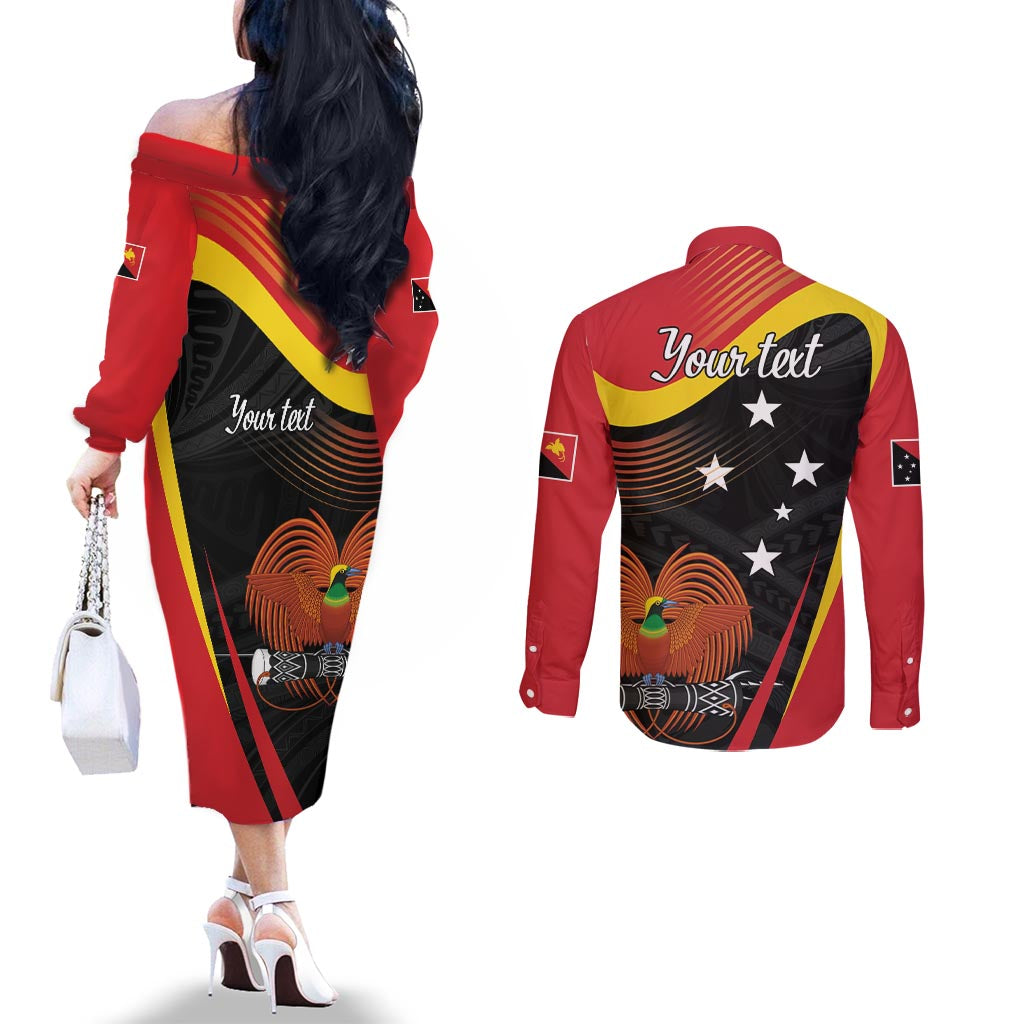 Personalised Papua Niugini Tok Pisin Wik Couples Matching Off The Shoulder Long Sleeve Dress and Long Sleeve Button Shirt