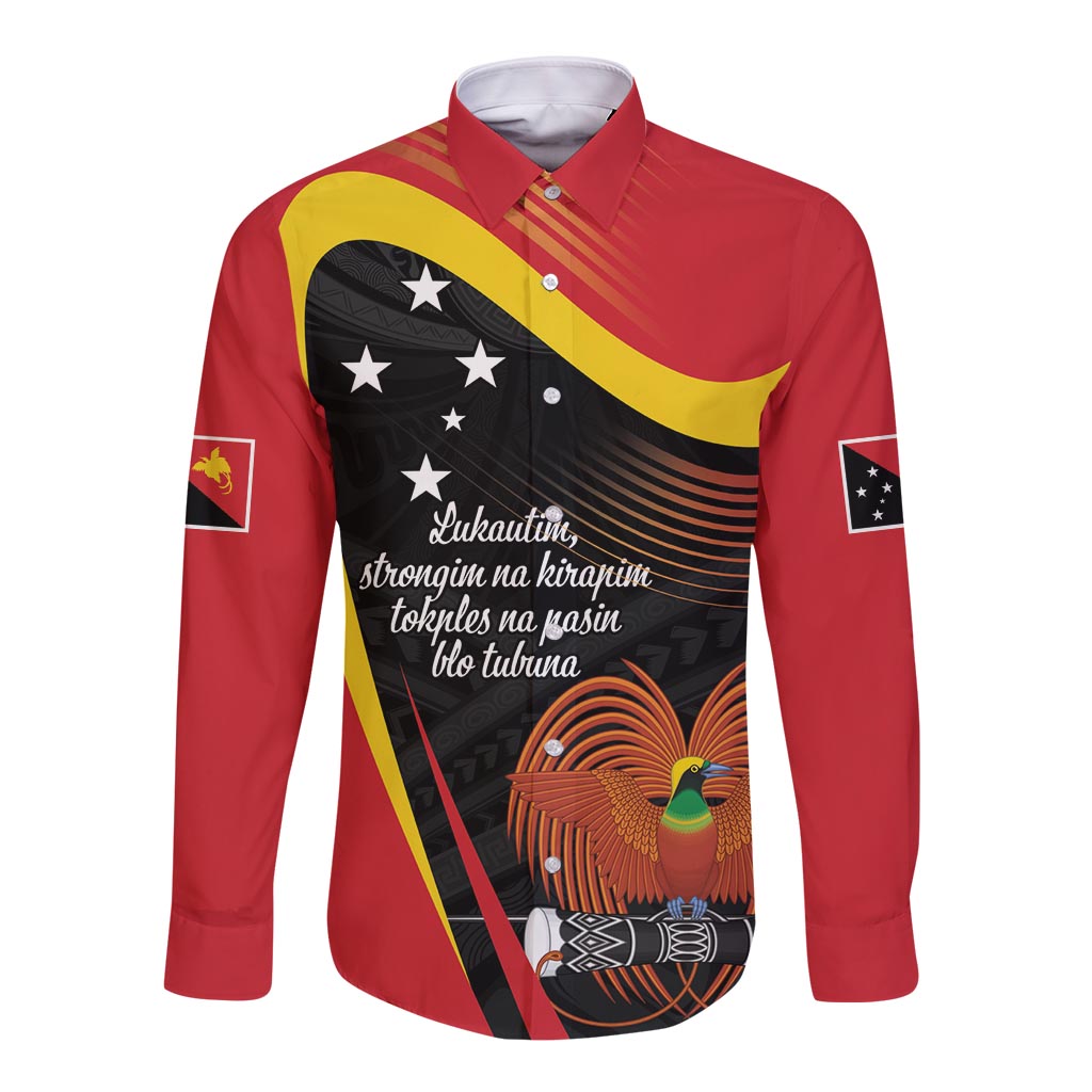 Personalised Papua Niugini Tok Pisin Wik Long Sleeve Button Shirt LT9 Unisex Red - Polynesian Pride