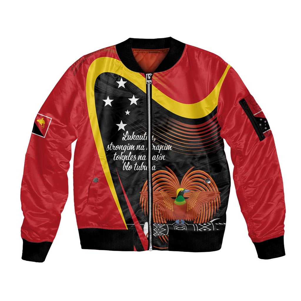 Personalised Papua Niugini Tok Pisin Wik Sleeve Zip Bomber Jacket