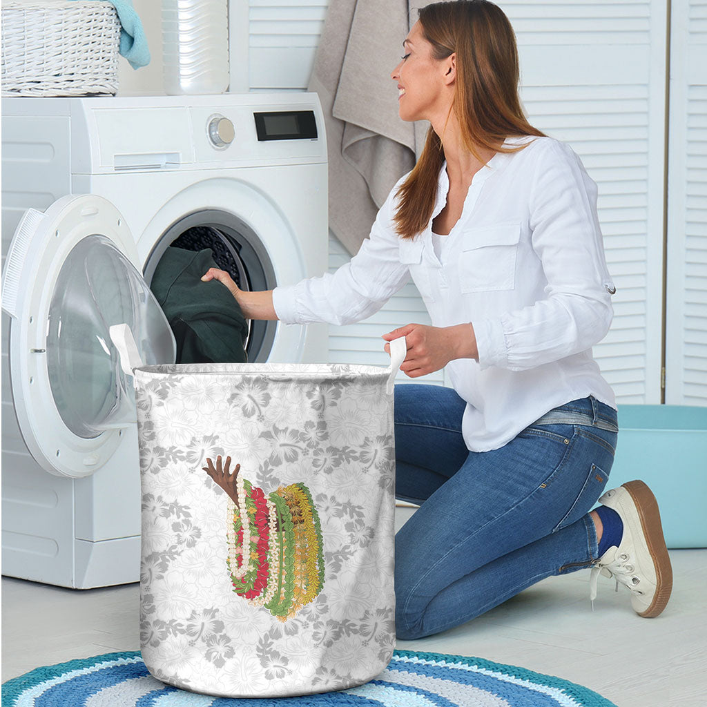 Hawaii Lei Kamehameha Laundry Basket Ke'oke'o Seamless Pattern Hibiscus Flower