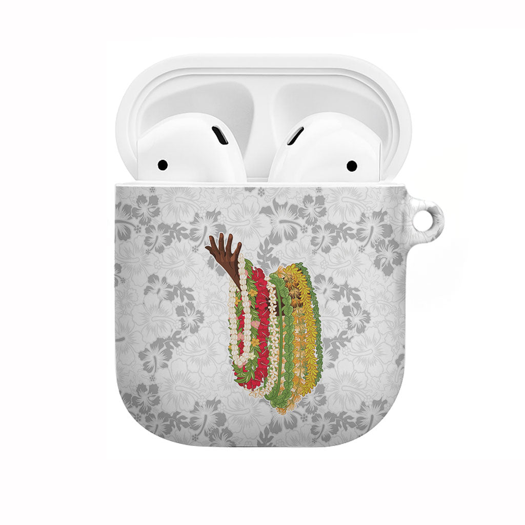 Hawaii Lei Kamehameha AirPods Case Ke'oke'o Seamless Pattern Hibiscus Flower LT9 White - Polynesian Pride