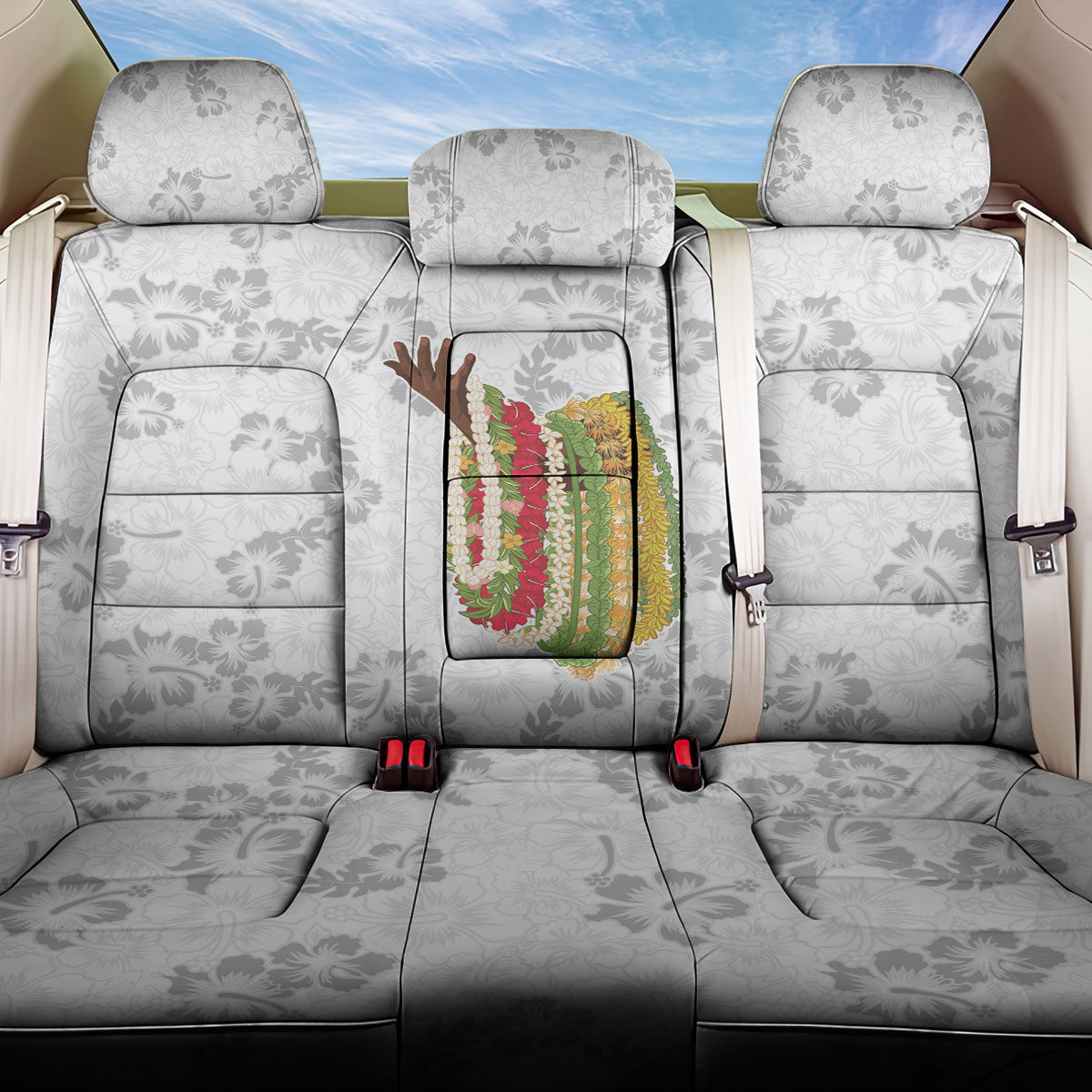 Hawaii Lei Kamehameha Back Car Seat Cover Ke'oke'o Seamless Pattern Hibiscus Flower