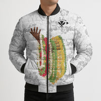 Hawaii Lei Kamehameha Bomber Puffer Jacket Ke'oke'o Seamless Pattern Hibiscus Flower