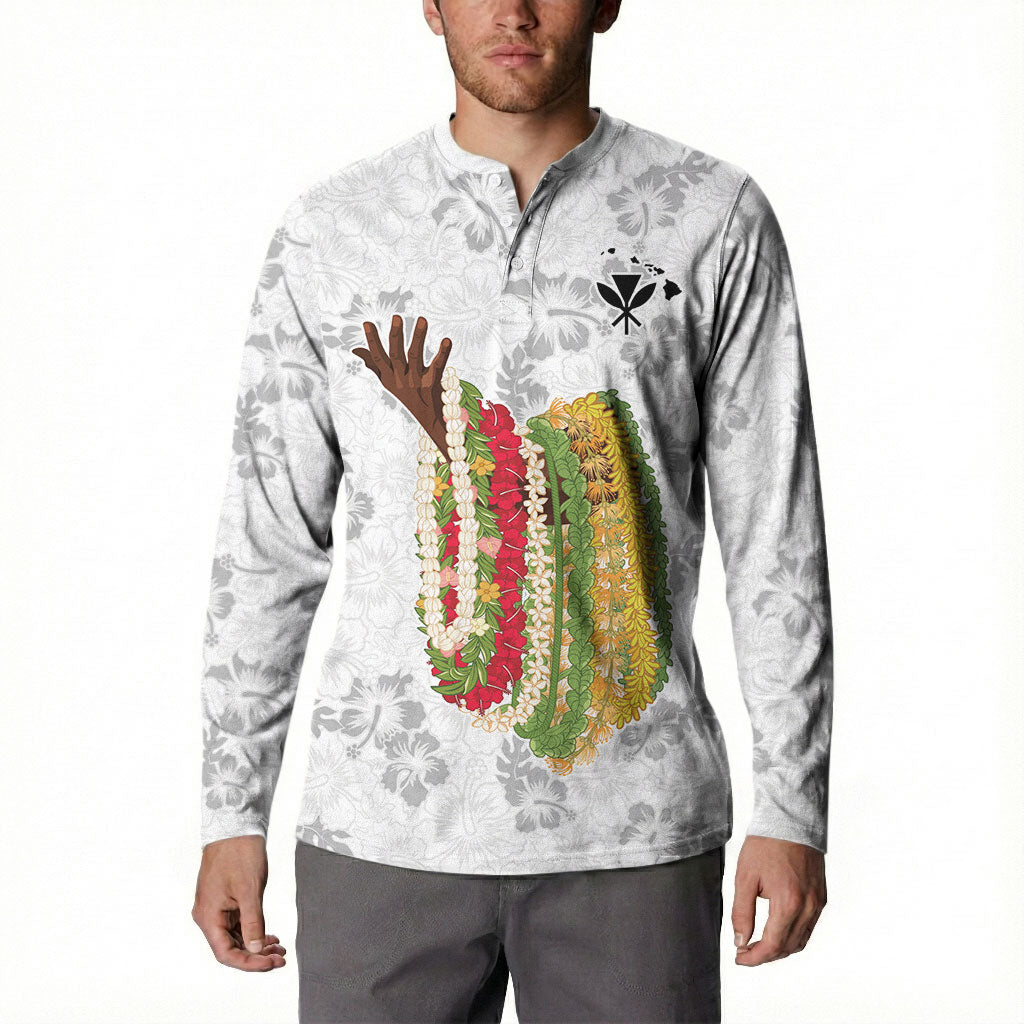 Hawaii Lei Kamehameha Button Sweatshirt Ke'oke'o Seamless Pattern Hibiscus Flower