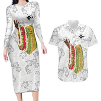 Hawaii Lei Kamehameha Couples Matching Long Sleeve Bodycon Dress and Hawaiian Shirt Ke'oke'o Seamless Pattern Hibiscus Flower