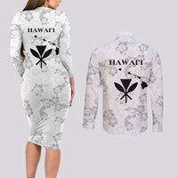 Hawaii Lei Kamehameha Couples Matching Long Sleeve Bodycon Dress and Long Sleeve Button Shirt Ke'oke'o Seamless Pattern Hibiscus Flower