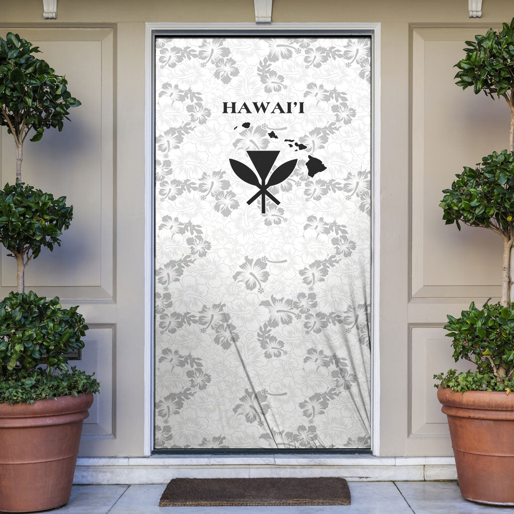 Hawaii Lei Kamehameha Door Cover Ke'oke'o Seamless Pattern Hibiscus Flower LT9 White - Polynesian Pride