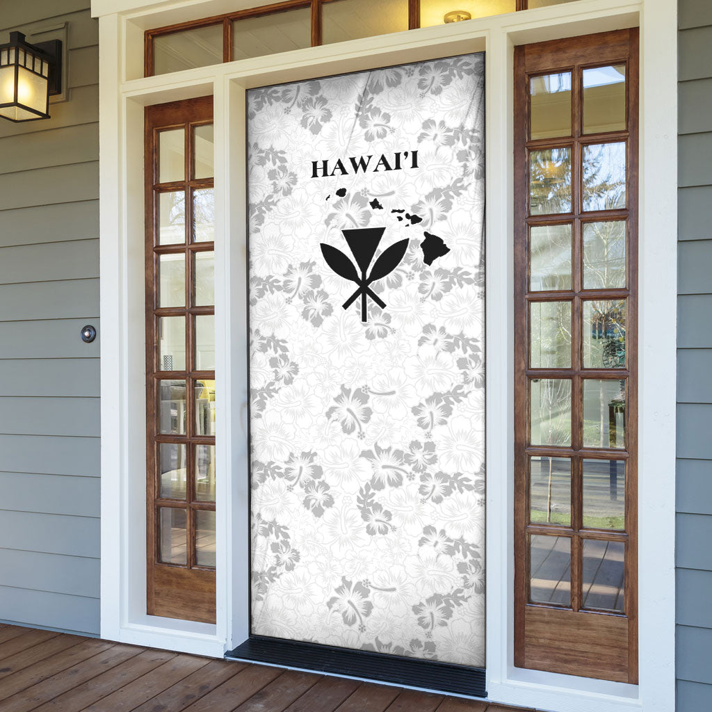 Hawaii Lei Kamehameha Door Cover Ke'oke'o Seamless Pattern Hibiscus Flower LT9 - Polynesian Pride
