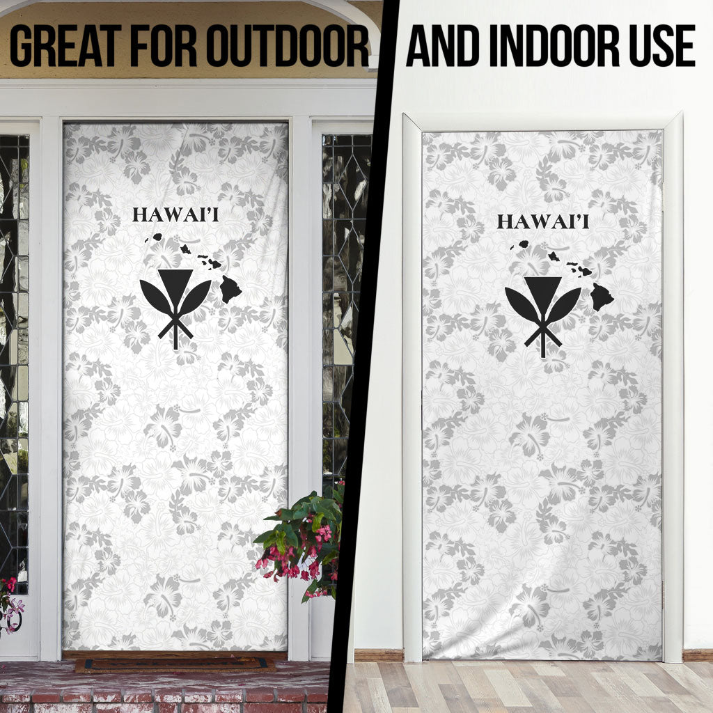 Hawaii Lei Kamehameha Door Cover Ke'oke'o Seamless Pattern Hibiscus Flower LT9 - Polynesian Pride