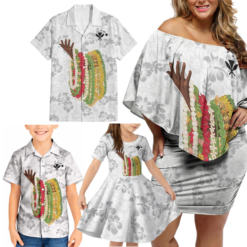 Hawaii Lei Kamehameha Family Matching Off Shoulder Short Dress and Hawaiian Shirt Ke'oke'o Seamless Pattern Hibiscus Flower LT9 - Polynesian Pride