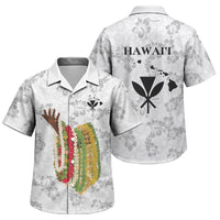 Hawaii Lei Kamehameha Family Matching Off Shoulder Short Dress and Hawaiian Shirt Ke'oke'o Seamless Pattern Hibiscus Flower LT9 Son's Shirt White - Polynesian Pride