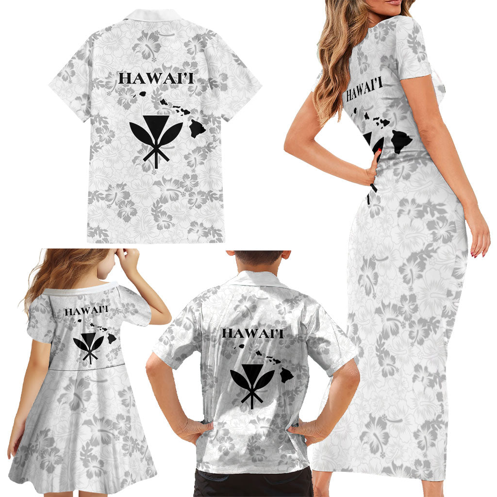 Hawaii Lei Kamehameha Family Matching Short Sleeve Bodycon Dress and Hawaiian Shirt Ke'oke'o Seamless Pattern Hibiscus Flower