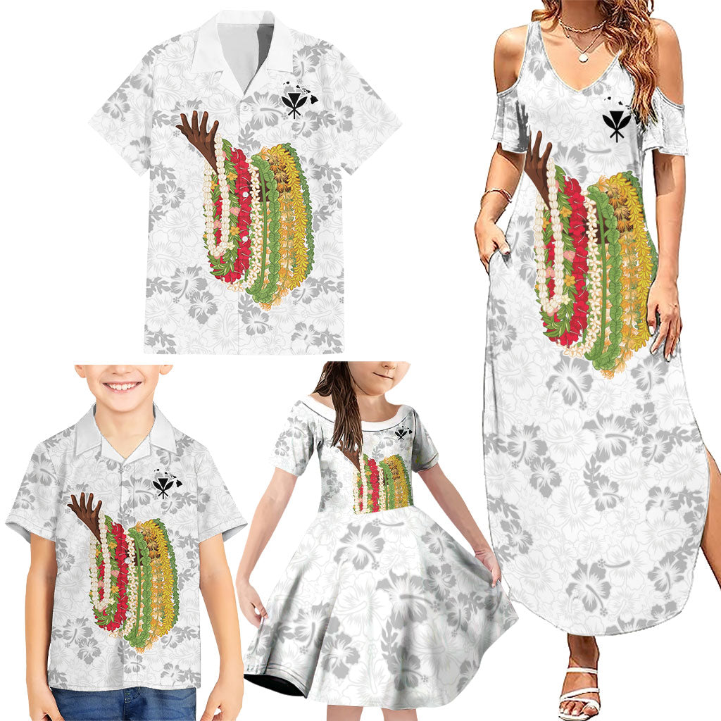 Hawaii Lei Kamehameha Family Matching Summer Maxi Dress and Hawaiian Shirt Ke'oke'o Seamless Pattern Hibiscus Flower