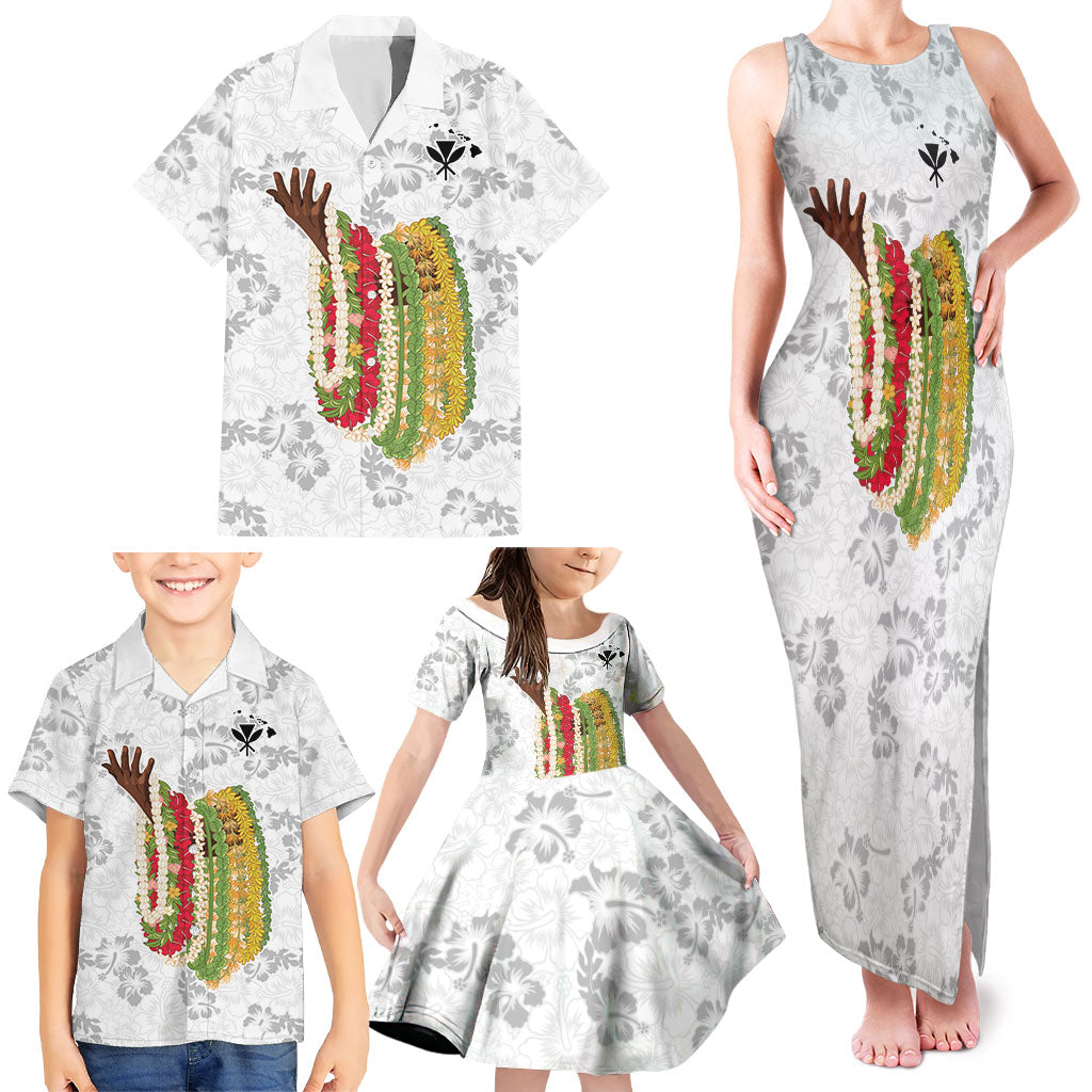 Hawaii Lei Kamehameha Family Matching Tank Maxi Dress and Hawaiian Shirt Ke'oke'o Seamless Pattern Hibiscus Flower