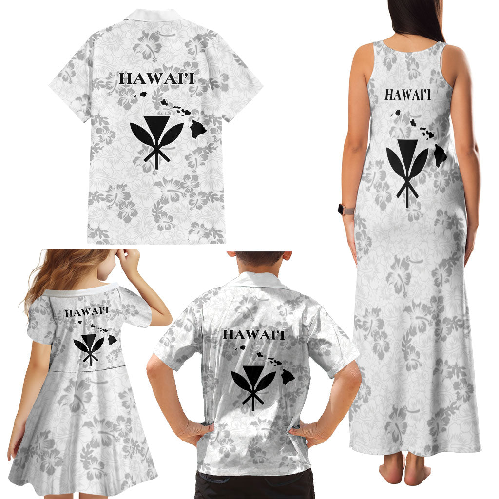 Hawaii Lei Kamehameha Family Matching Tank Maxi Dress and Hawaiian Shirt Ke'oke'o Seamless Pattern Hibiscus Flower