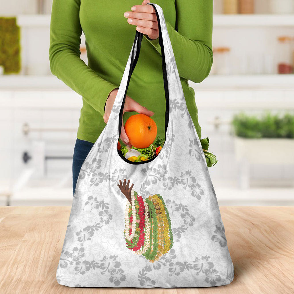 Hawaii Lei Kamehameha Grocery Bag Ke'oke'o Seamless Pattern Hibiscus Flower