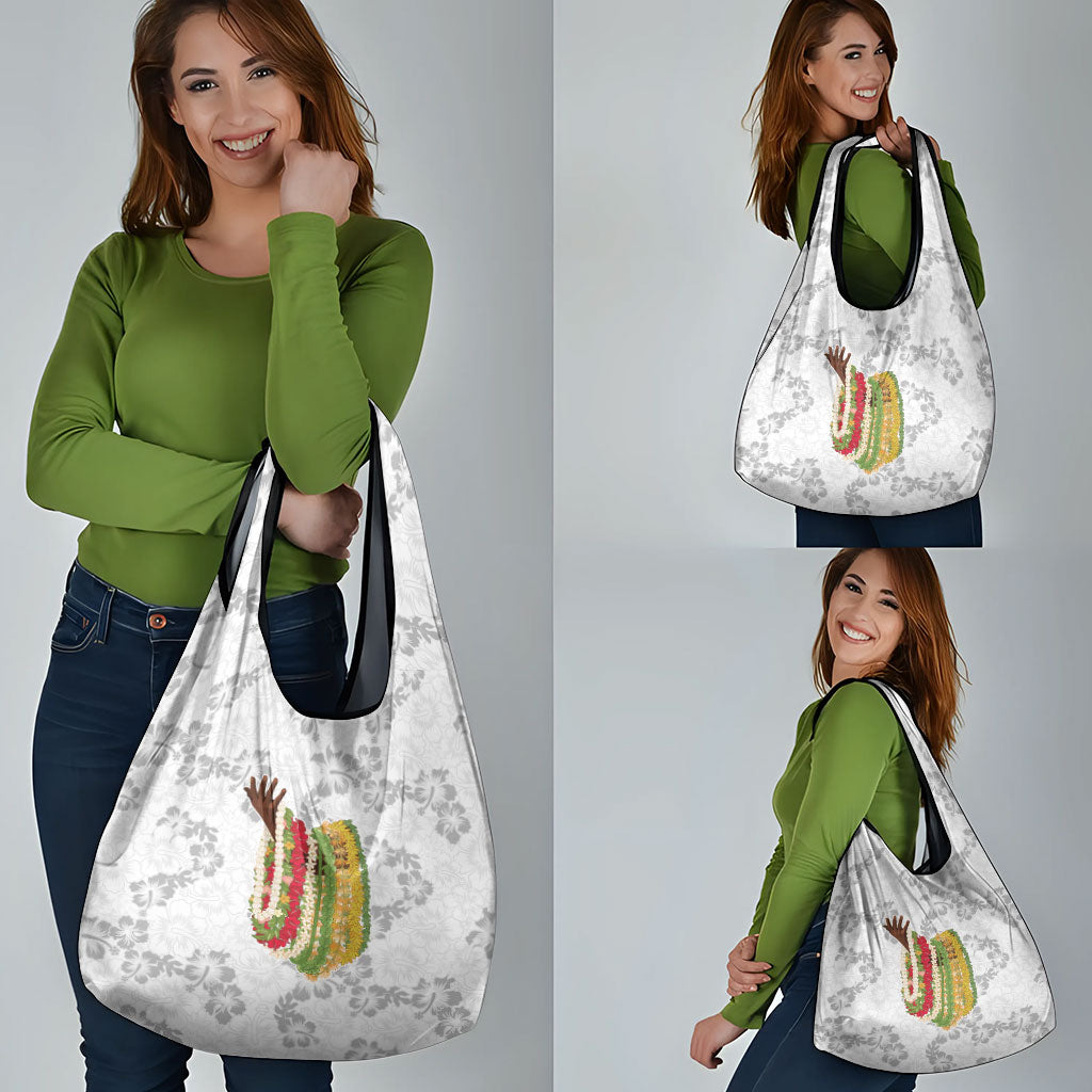 Hawaii Lei Kamehameha Grocery Bag Ke'oke'o Seamless Pattern Hibiscus Flower