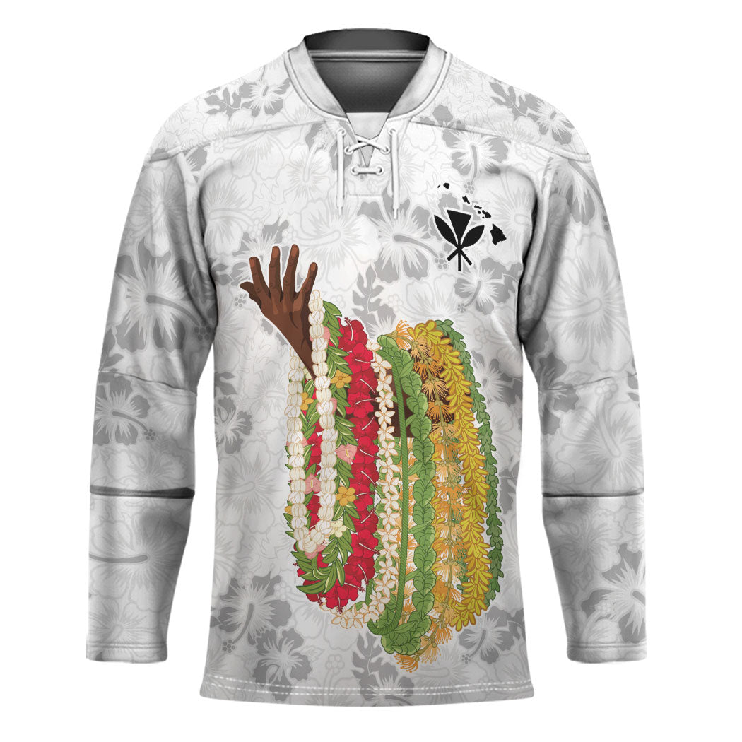 Hawaii Lei Kamehameha Hockey Jersey Ke'oke'o Seamless Pattern Hibiscus Flower