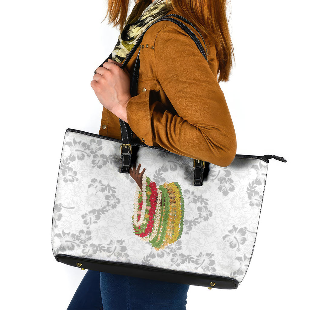 Hawaii Lei Kamehameha Leather Tote Bag Ke'oke'o Seamless Pattern Hibiscus Flower