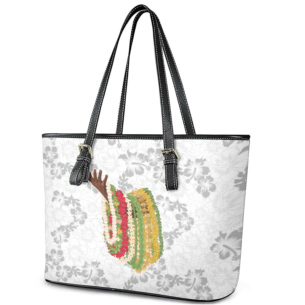 Hawaii Lei Kamehameha Leather Tote Bag Ke'oke'o Seamless Pattern Hibiscus Flower