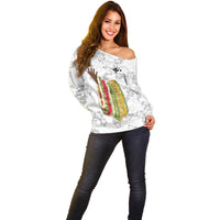 Hawaii Lei Kamehameha Off Shoulder Sweater Ke'oke'o Seamless Pattern Hibiscus Flower