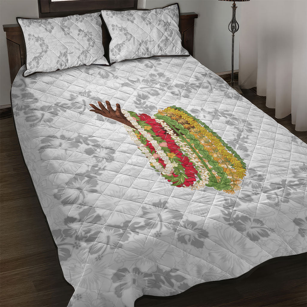 Hawaii Lei Kamehameha Quilt Bed Set Ke'oke'o Seamless Pattern Hibiscus Flower