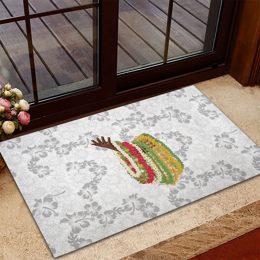 Hawaii Lei Kamehameha Rubber Doormat Ke'oke'o Seamless Pattern Hibiscus Flower
