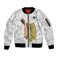 Hawaii Lei Kamehameha Sleeve Zip Bomber Jacket Ke'oke'o Seamless Pattern Hibiscus Flower