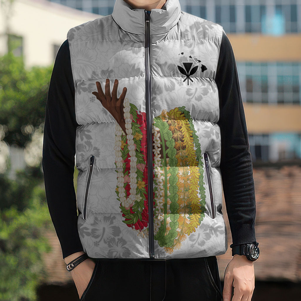 Hawaii Lei Kamehameha Sleeveless Puffer Jacket Ke'oke'o Seamless Pattern Hibiscus Flower
