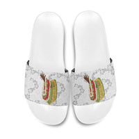 Hawaii Lei Kamehameha Slide Sandals Ke'oke'o Seamless Pattern Hibiscus Flower