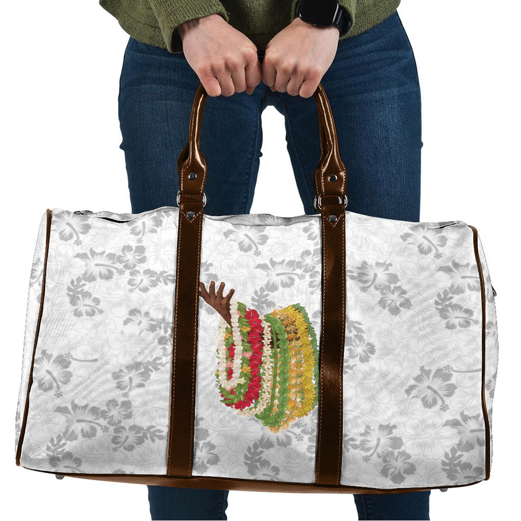 Hawaii Lei Kamehameha Travel Bag Ke'oke'o Seamless Pattern Hibiscus Flower LT9 White - Polynesian Pride